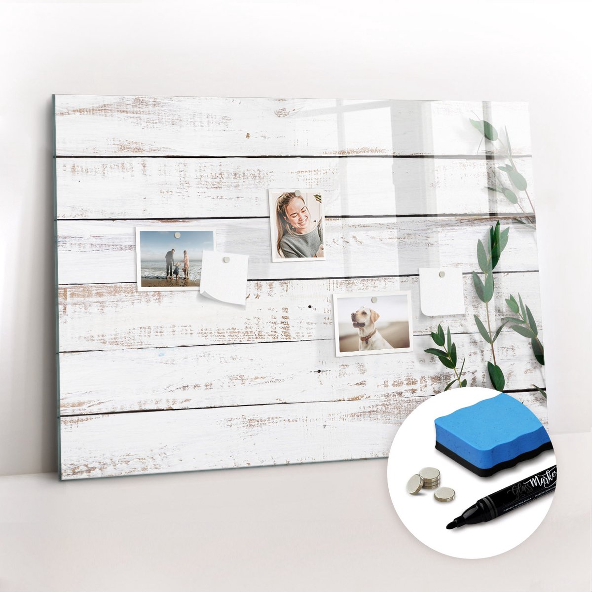 Tulup Whitebord - Rustieke houten planken - 100 x 70 cm - Wit Memo Bord - Gratis 5 Sterke Magneten + Whiteboard Marker & Wisser - Decoratief Magnetisch Bord - Memobord Glas - Productiviteit Tools