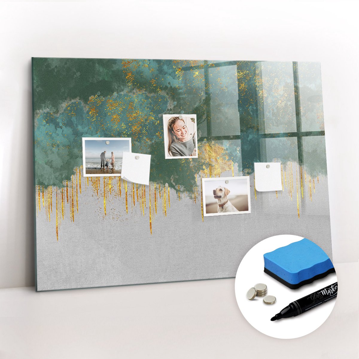 Tulup Whitebord - Sierlijk decoratief patroon - 100 x 70 cm - Veelkleurig Memobord Keuken - Gratis 5 Sterke Magneten + Whiteboard Marker & Wisser - Stylish Memo Board - Magnetisch Memobord - Notitiebord Werkplek