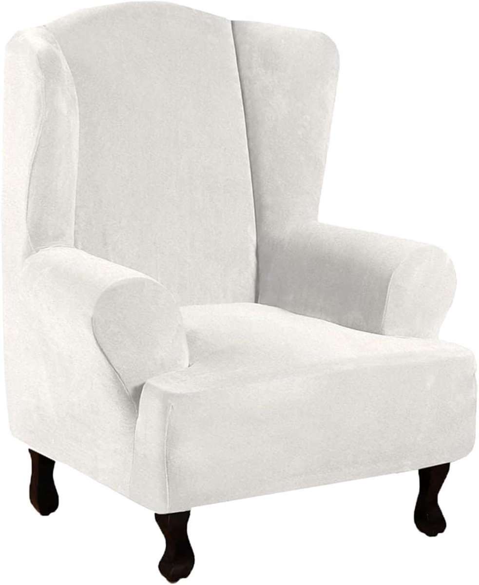 Stoelhoezen Wingback - Fauteuilhoes - Meubels Beschermen - Zachte Velours Stof - Universele Maat - Wit