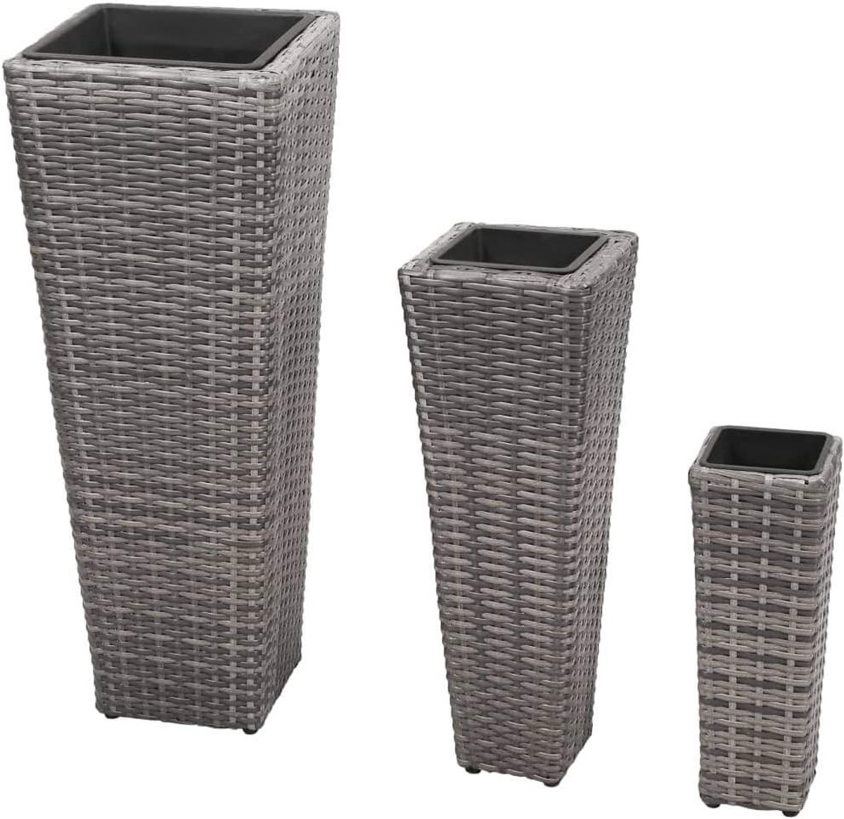 Plantenbakken Set - Bloembakken Potten - Planten Verfraaien - Weerbestendig Polyrotan - 3 Stuks - Grijs
