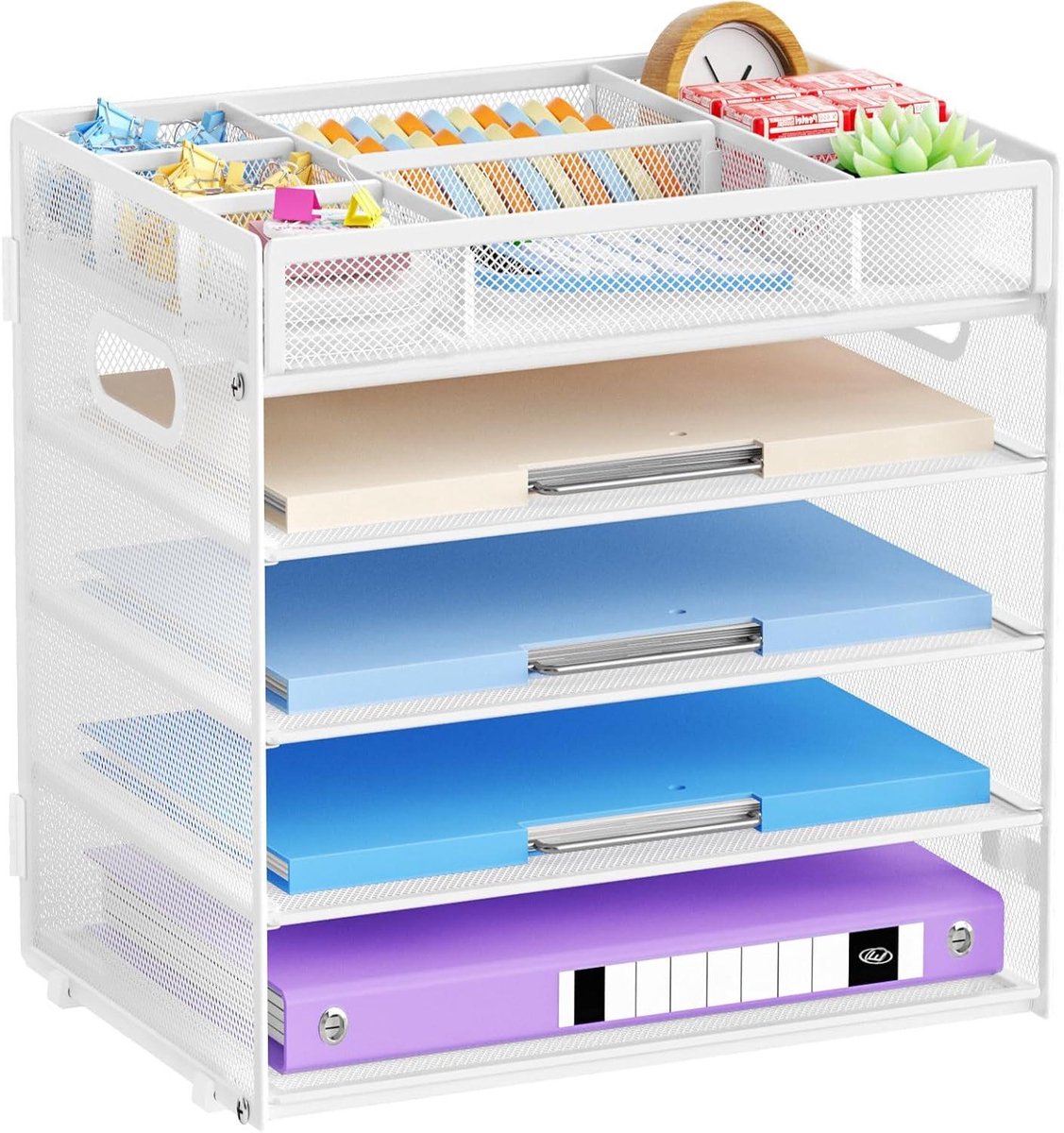 Bureau Organizer - Dossierrek Brievenbak - Kantoor Opbergen - Verstelbare Vakken - 40 x 23.4 x 25.4 cm - Wit