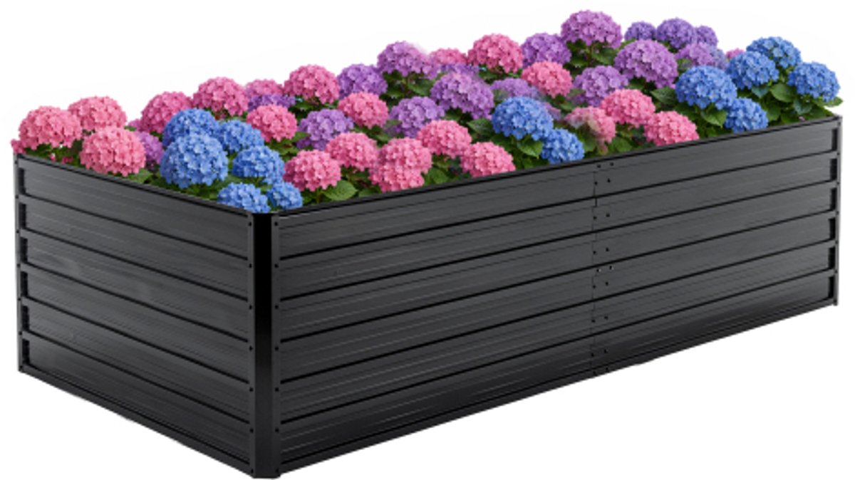 Lemlit Metalen Verhoogde Plantenbak - Moestuinbak en Kweekbak met Open Bodem - 219x112x64 cm - Weer- en Roestbestendig voor Tuin - Zwart