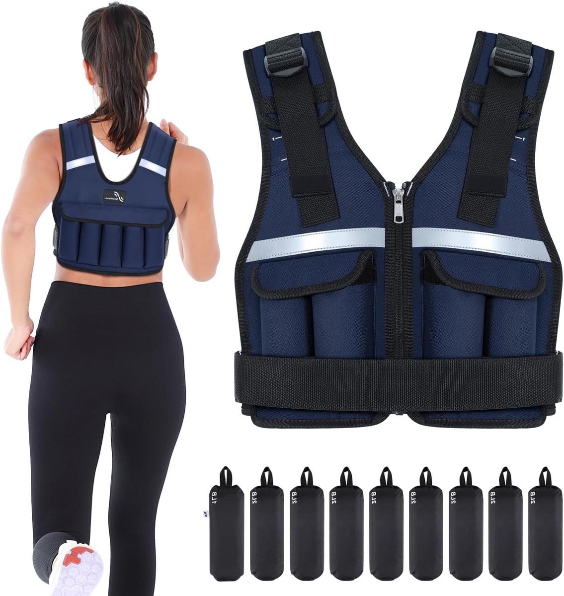 Verstelbaar Gewichtsvest - Trainingsvest Gewichten - Krachttraining Verbeteren - Snel Verstelbaar Gewicht - 09 tot 8 kg - Donkerblauw