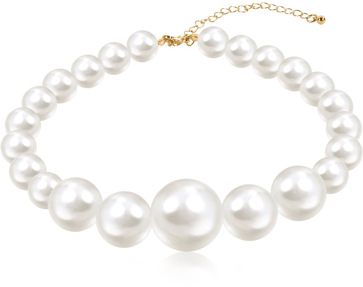 imitatie parel ketting, vintage witte parel ketting, overdreven parel choker ketting, stijl mode imitatie parel ketting, korte ronde eenvoudige parel ketting voor vrouwen, Kunststof