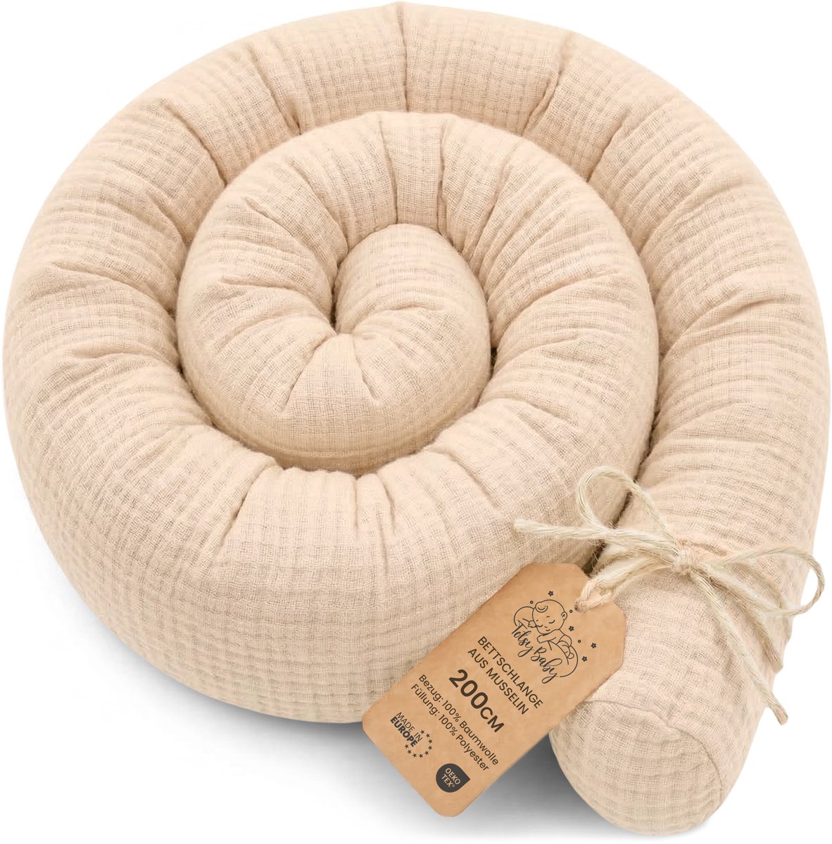 Zijslaper kussen Lichaamskussen 200 cm Mousseline - Lang kussen bed rol slaapkussen nek rol Decoratie voor kinderkamer Oeko-Tex Lichtbeige Mousseline