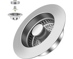 Afvoerstop - Keukensifon stop - Water opslaan - 3-in-1 functie - 75-87 mm - Zilverkleurig