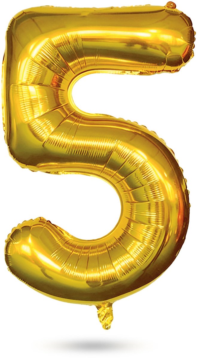 Folie Ballon Cijfer 5 Goud - XL Helium Ballon Verjaardag - Grote Gouden Nummer Ballon - Herbruikbare Folieballon - Feestdecoratie Voor Verjaardag, Jubileum en Party [58084-05]