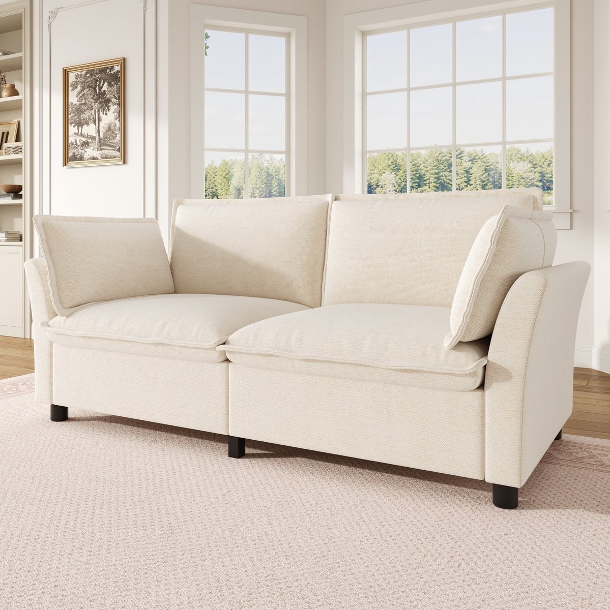 HAUSS SPOLE Zitbank - 2-Zits Loveseat - Zachte Chenille Met 2 Armleuningkussens - Voor Woonkamer, Slaapkamer En Kleine Ruimtes - Beige