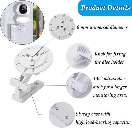 Safety Camera Mount, Adjustable Wall Mount, 135 Degree Rotation, Compatible with TP-Link Tapo C210/C200/Tc70 and Kasa Indoor Pan EC70/KC410S Security Camera (White) van Lanmu — afbeelding 5