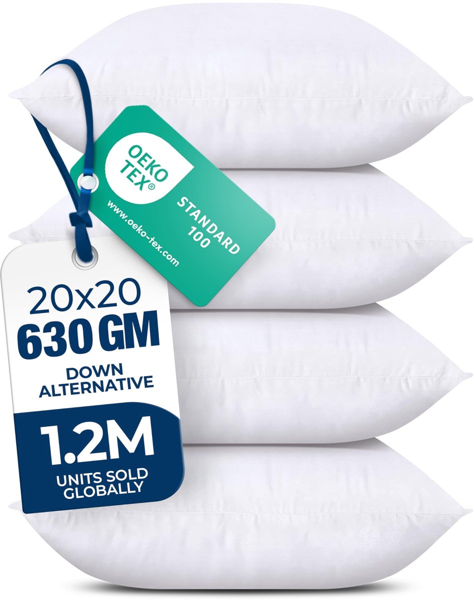 Sierkussens Insert (Pack van 4, wit) - 20 x 20 inch bed- en bankkussens - decoratieve kussens voor binnen