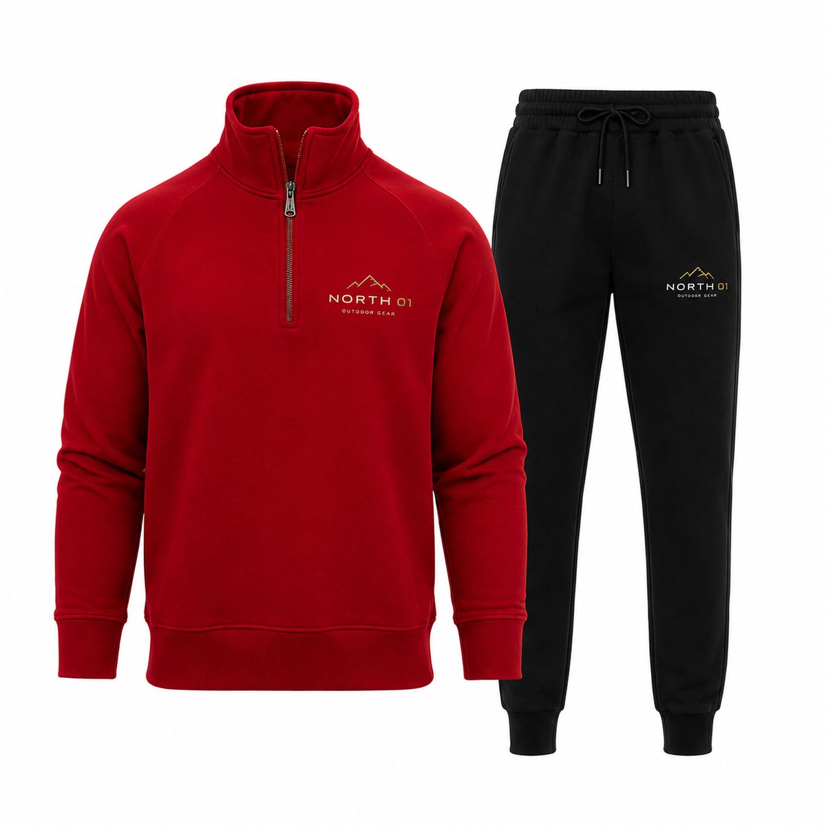 Trainingspak Heren – Half Zip Sweater met Sportbroek – Joggingpak North 01 – Rood - Maat L