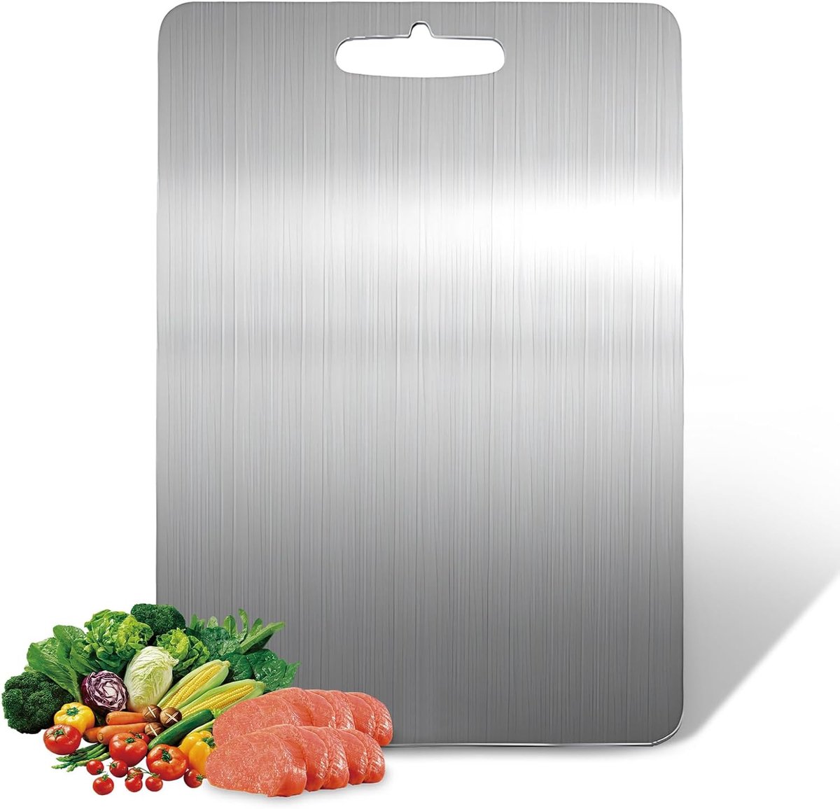 304 Roestvrijstalen snijplank, titanium snijplank, voedselveilige dubbelzijdige snijplanken voor keuken, vlees, fruit, groenten, vaatwasmachinebestendig (35,5 x 24,9 cm) (zilver)