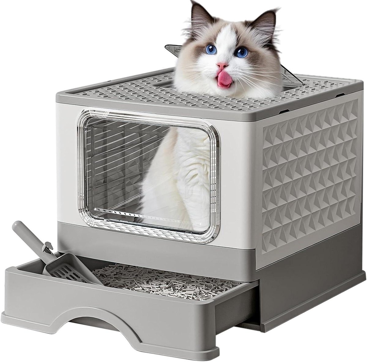 Kattenbak met Deksel - Kattentoilet Uittrekbaar - Minder Vuil - Lekvrije Bodem - 20 x 172 x 124 cm - Havermoutkleur