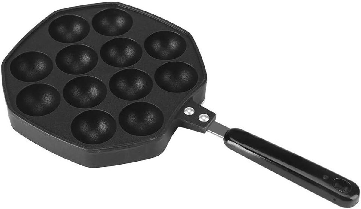 Takoyaki Grill Pan - Octopus Ball Plate - Thuis Snacks Maken - 12 Gaten - 18 cm Diameter - Zwart