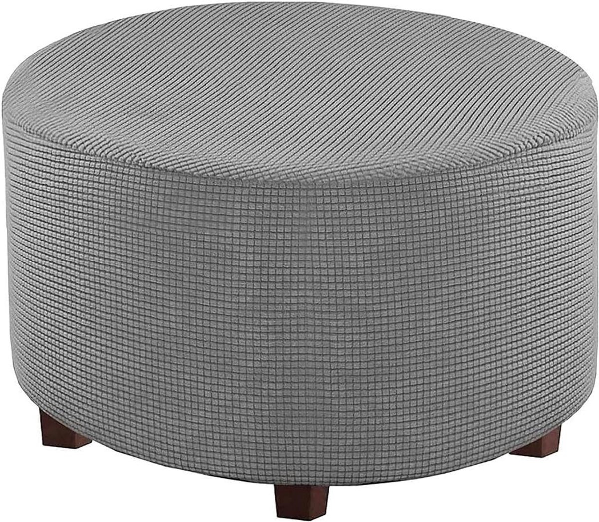 Ottoman Hoezen - Voetenbank Overtrek - Meubels Beschermen - Zacht Gebreid Jacquard - Diameter 48-55 cm - Grijs
