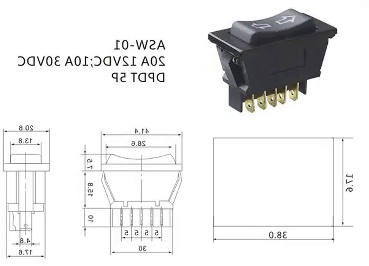 Wipschakelaar Elektrische Ramen - Tuimelschakelaar Venster - Auto Om Bouwen - Snap-In Montage - 41.4x20.8mm - Zwart