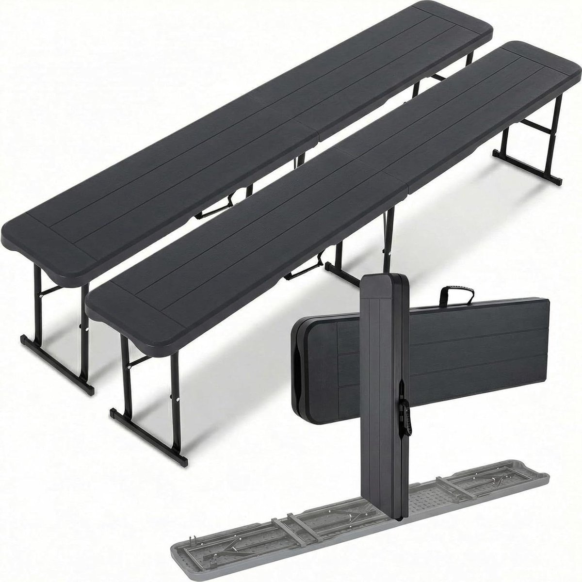 Campingbanken Set - Opvouwbare Bankjes - Feestjes Organiseren - Stabiel HDPE Oppervlak - 180 cm - Donkergrijs