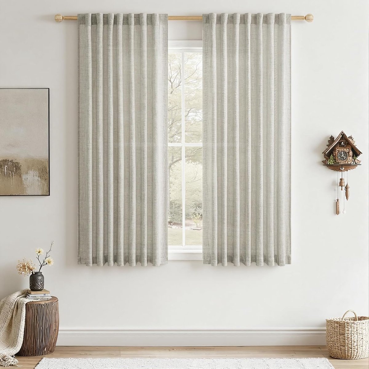 Gordijnen in linnenlook, half-transparant, set van 2 gordijnen, 145 x 140 cm (h x b), linnen, woonkamer, modern, met verborgen lussen, voor slaapkamer
