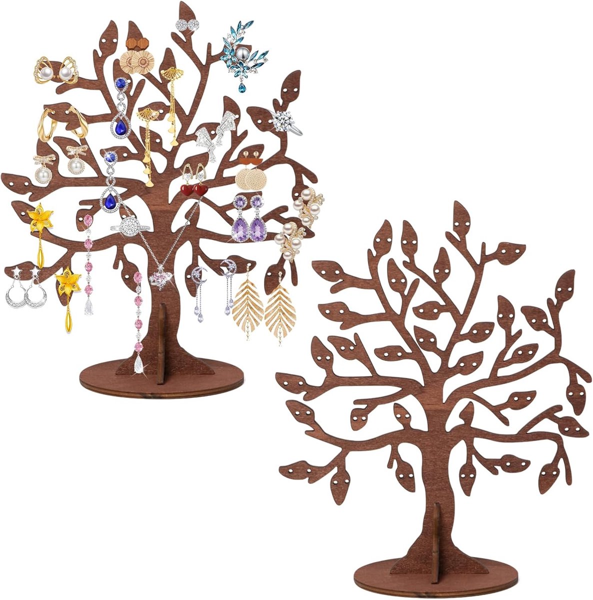 oorbelhouder Boomvormige oorbelhouder met 64 gaatjes Takvormige sieradenhouder Sieradenhanger Houten oorbelorganizer Meisjessieradenboom van hout voor oorbellen, kettingen en armbanden