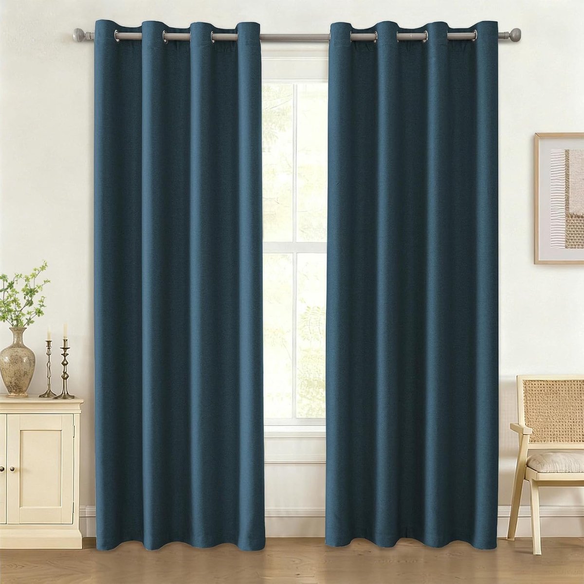Verduisteringsgordijn Set Van 2, Linnen Effect Gordijnen, Thermisch Isolerend Gordijn Anti Koude en Warmte, Woonkamer Gordijn, 140x240 cm, Marineblauw