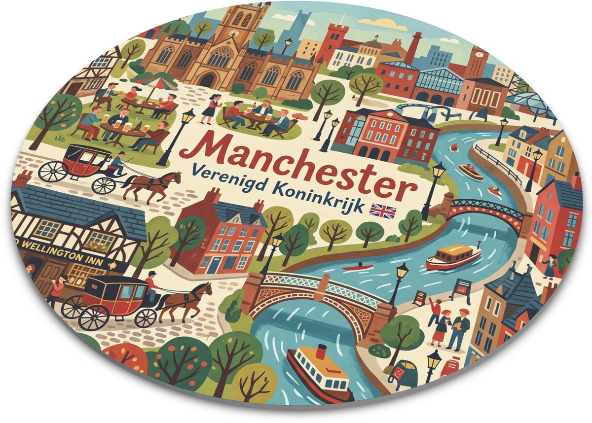 Ronde muismat Manchester Verenigd Koninkrijk Vintage stijl illustratie