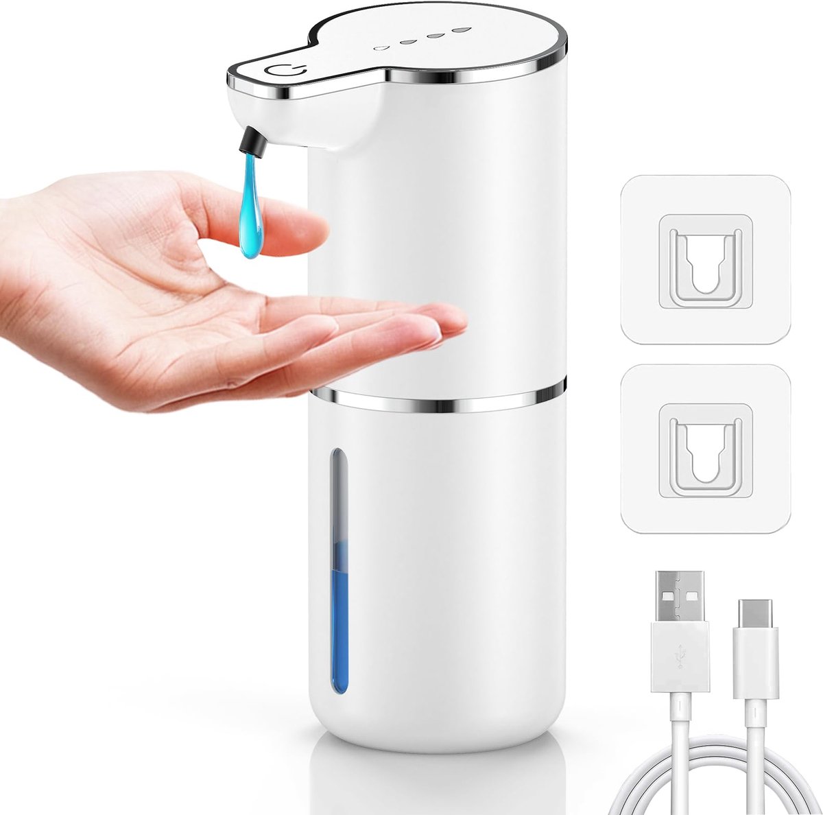 Zeepdispenser met Sensor - 1200mAh Oplaadbaar & 4 Standen Instelbare Dispenser, IPX5 Waterdicht Contactloze Zeepdispenser voor Keuken, Badkamer, School (Wandmontage)
