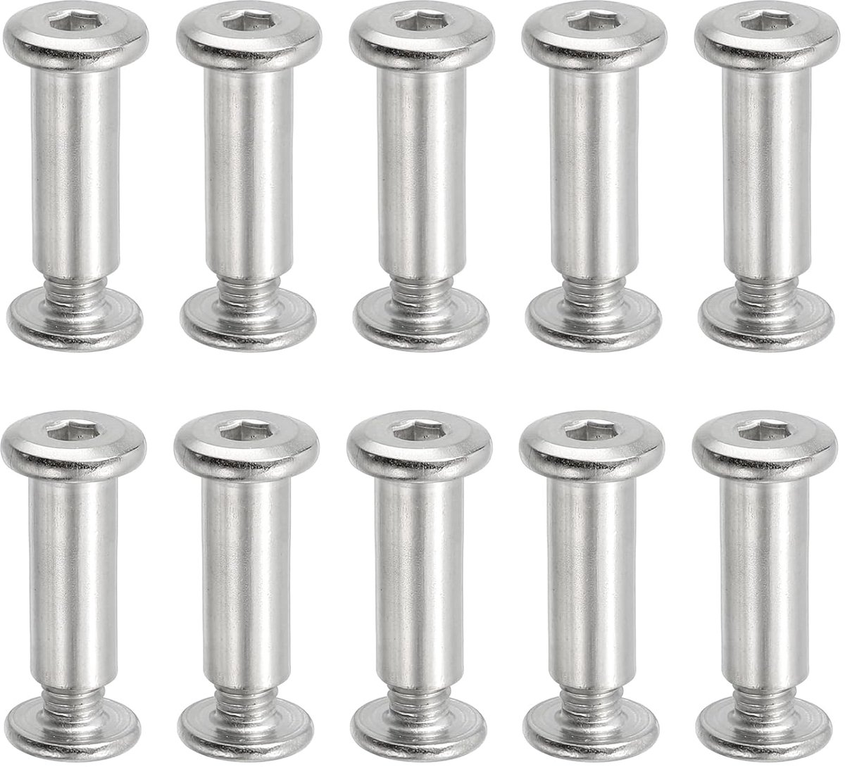 Chicago zeshoekige schroeven, 10 sets bevestigingsschroeven M6 x 20 mm zeskantboutmoeren voor scrapbooking, riem, meubelreparatie, zilver