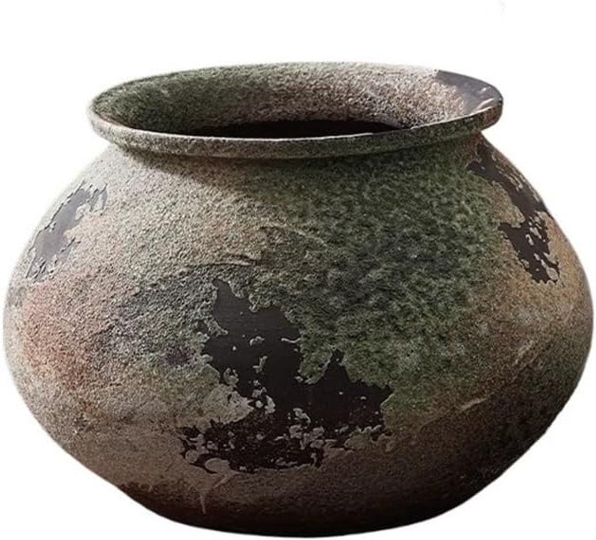 Retro grof aardewerk bloemenvazen ​​Jingdezhen Chinese stijl bloempotten Groot kaliber antieke plantenpotten(Green)
