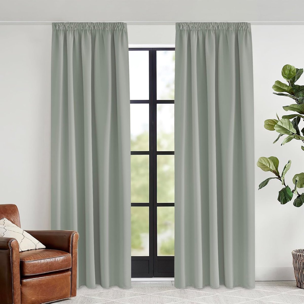 Gordijnen Kant en Klaar, Verduisterende, Warmte- en Koude-Isolerende Thermische Gordijnen Plooiband, Geschikt voor Woonkamer, Slaapkamer,140B x 240H cm (2 Panelen),Salingroen