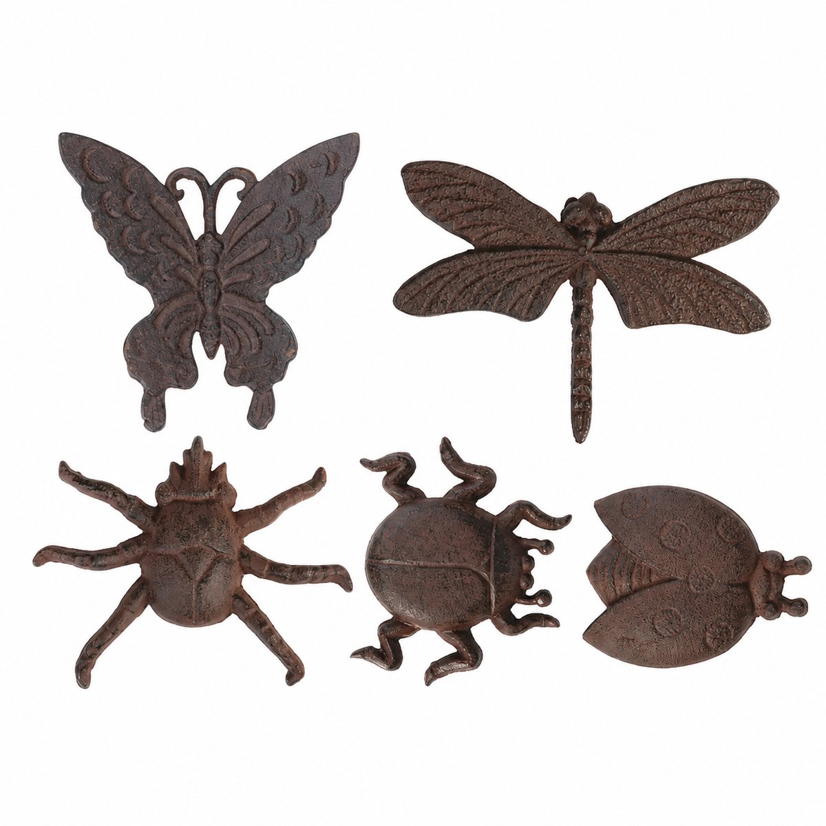 set van 5 tuinbeelden wanddecoratie insecten,gietijzer