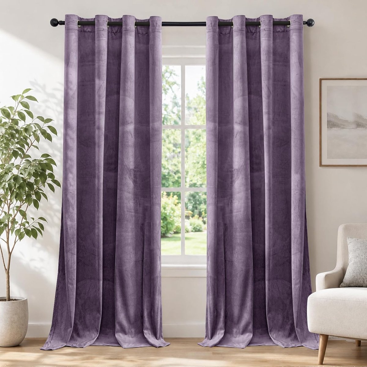 Fluwelen Gordijnen Kant En Klaar Set Van 2, 140x245cm, Gordijnen Verduisterend Met Ringen, Thermische Gordijn, Verduisteringsgordijn, Thermogordijnen Voor Slaapkamer Woonkamer, Licht paars