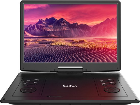 15,7 inch Draagbare dvd-speler met 14,1 inch HD draaibaar scherm, 6 uur oplaadbare batterij, ondersteuning voor Sync TV, USB, SD-kaart en meerdere schijfformaten, dubbele luidspreker