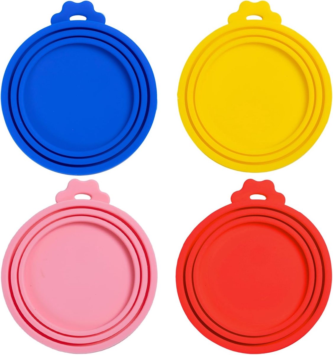 4 stuks - Afsluitdeksels - Afsluit deksels voor blik - Siliconen bewaardeksels - Siliconen deksels - 3 universele maten (6,5 cm/7,5 cm/8,5 cm) - voor blik voedsel, hondenvoer, kattenvoer - 105*90mm - blauw, rood, geel, roze