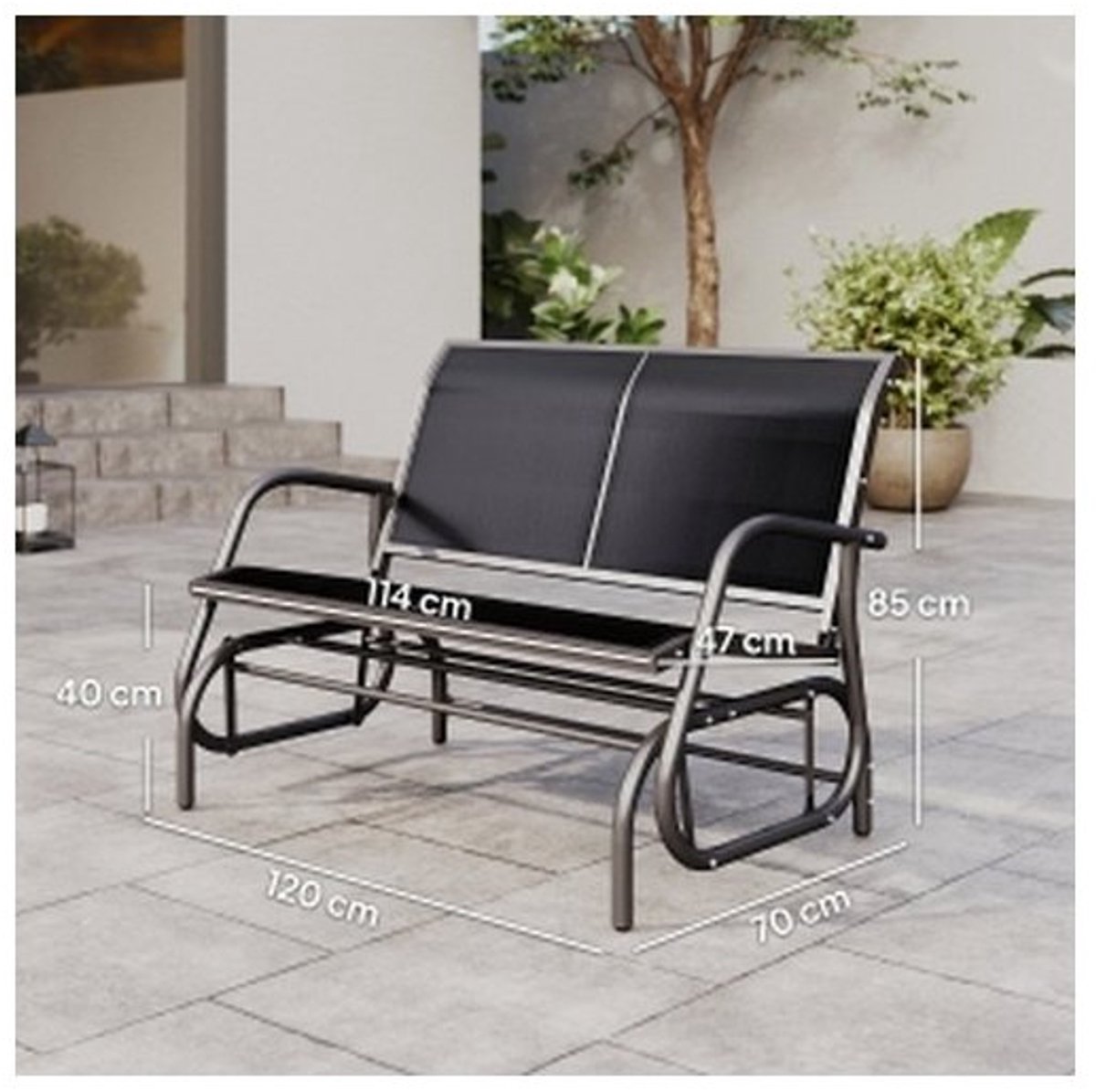 YYchan schommelbank voor buiten - 2 personen - zwart - 120 x 70 x 88 cm