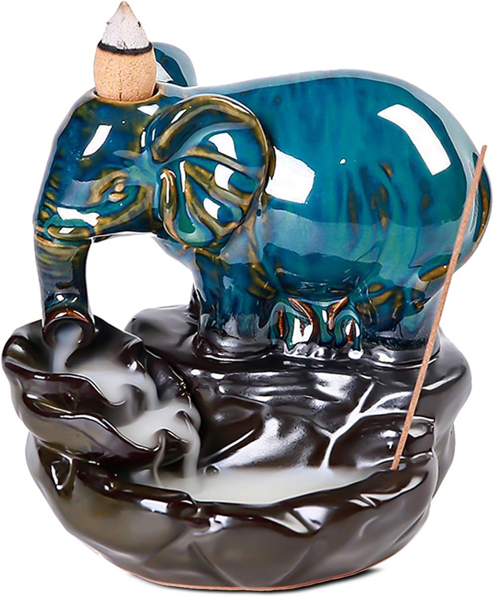 Olifant-wierookstokjeshouder, olifanten-waterval-wierookstokjeshouder, dierenbeeldje, wierookstokjeshouder voor yoga, meditatie, cadeau voor thuis en op kantoor, decoratie (olifant)