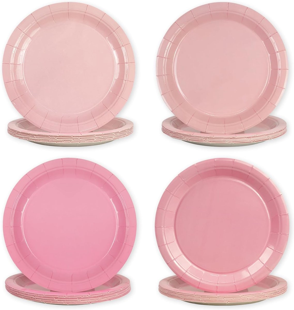 Set van 48 roze poeder kartonnen borden van 17,8 cm, dessertborden voor verjaardagen, diploma-uitreikingen, huwelijken en eindejaarsfeesten, set van 4 kleuren