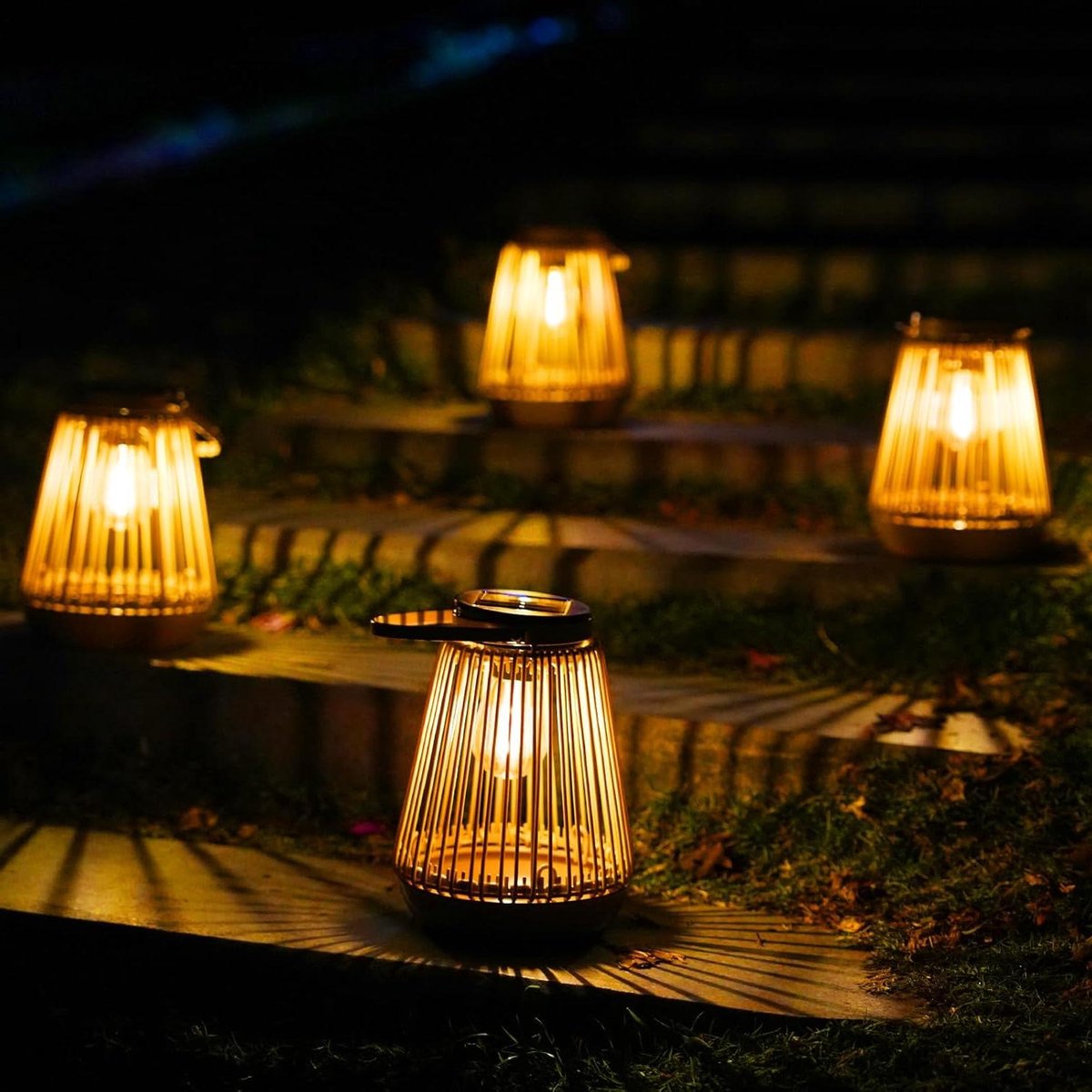 Lantaarns op zonne-energie - Buitenverlichting Tuinlampen - Tuin decoreren - Handgeweven design - 4 stuks - Warm wit