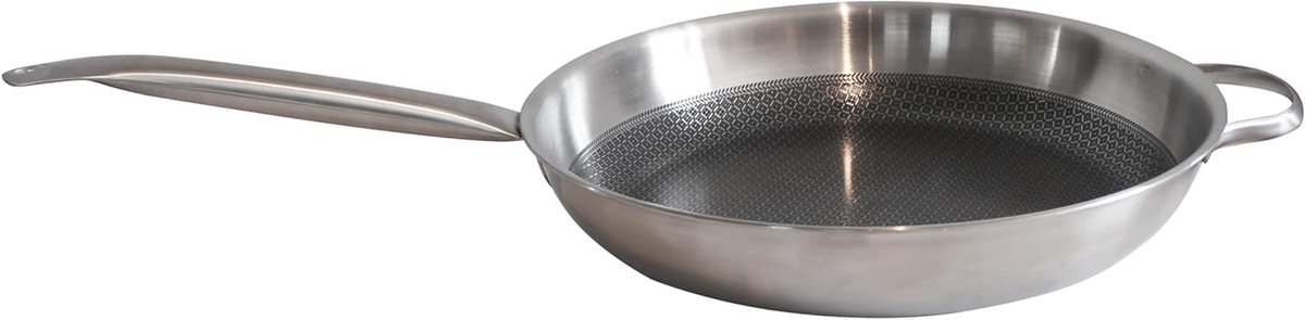 Koekenpan Roestvrij Staal - Koekenpan PFAS-vrij - Dagelijks Koken - Minerale Anti-aanbaklaag - 32 cm - Zilver
