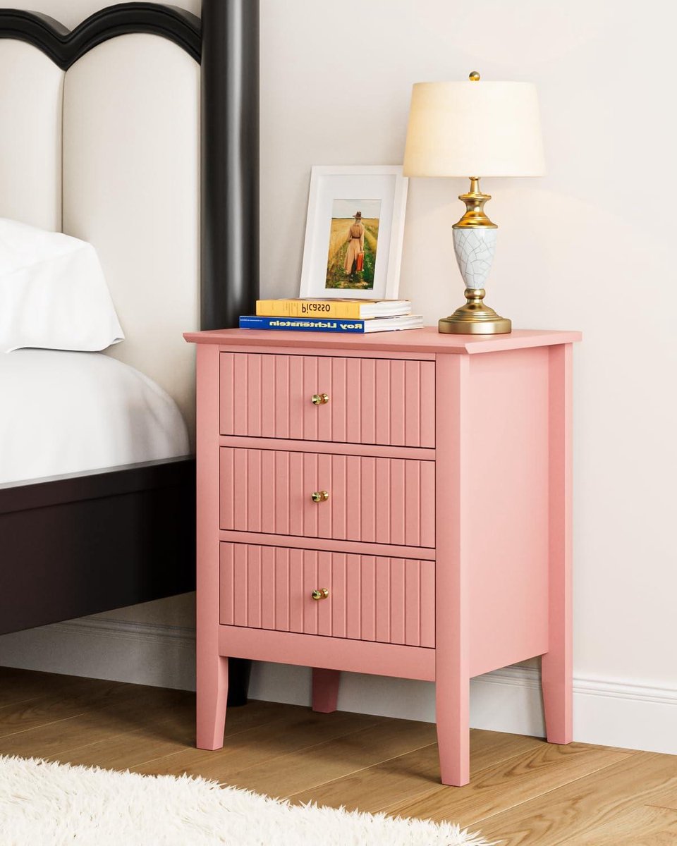 Nachtkastje met lades - Bijzettafel Ladekast - Slaapkamer Organiseren - Strak design goudkleurige grepen - 45x33x61 cm - Roze