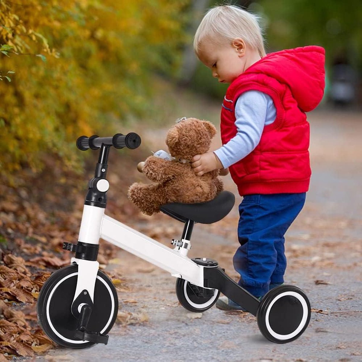 Kinderloopfiets Driewieler - Loopfiets met pedalen - Evenwicht trainen - Lichtgewicht en duurzaam - 185 kg - Wit