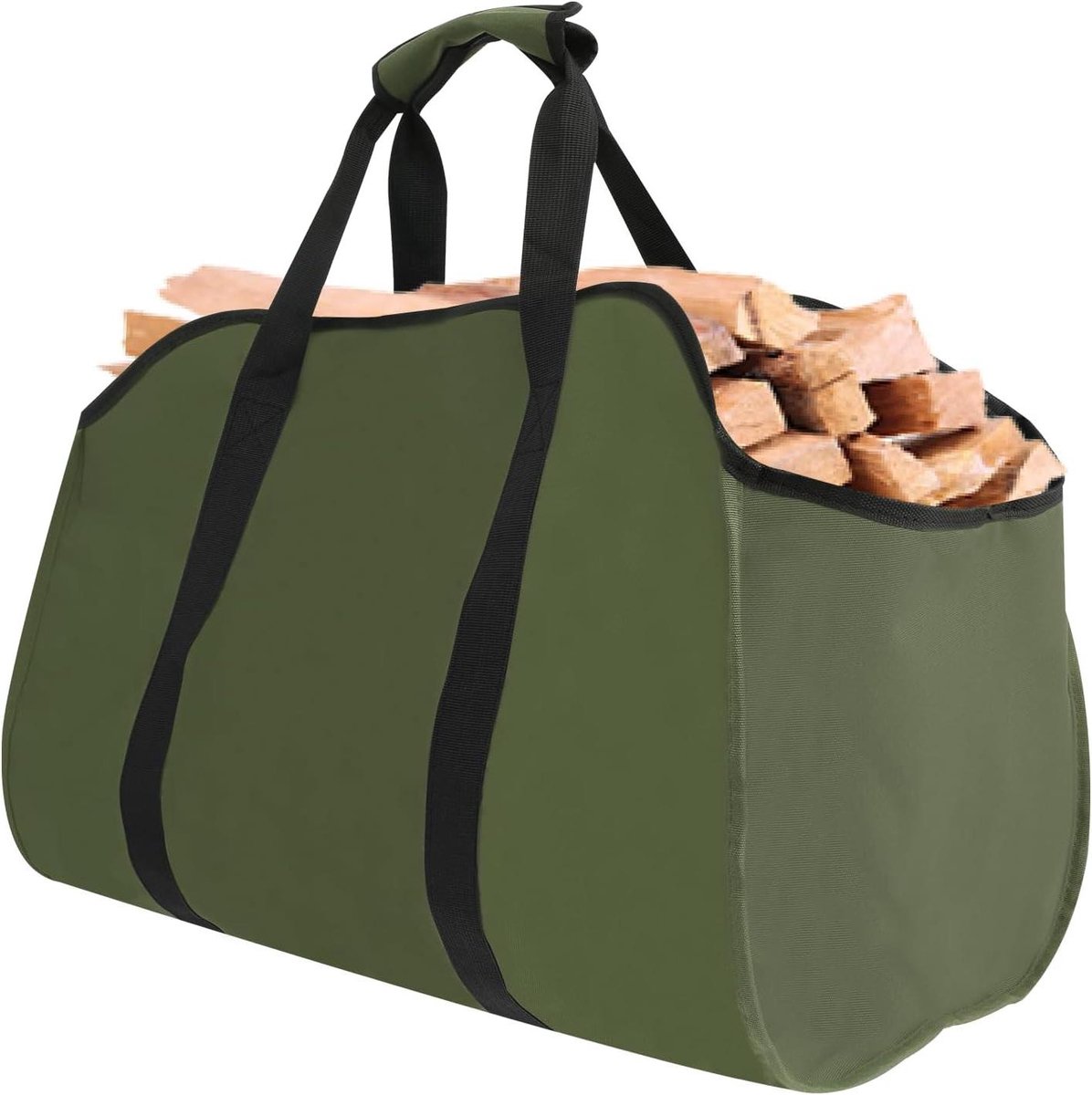 Hout Transporttas - Draagzak Hout - Haardhout Opslag - Waterdicht Oxford Materiaal - 60 x 34 x 40 cm - Legergroen