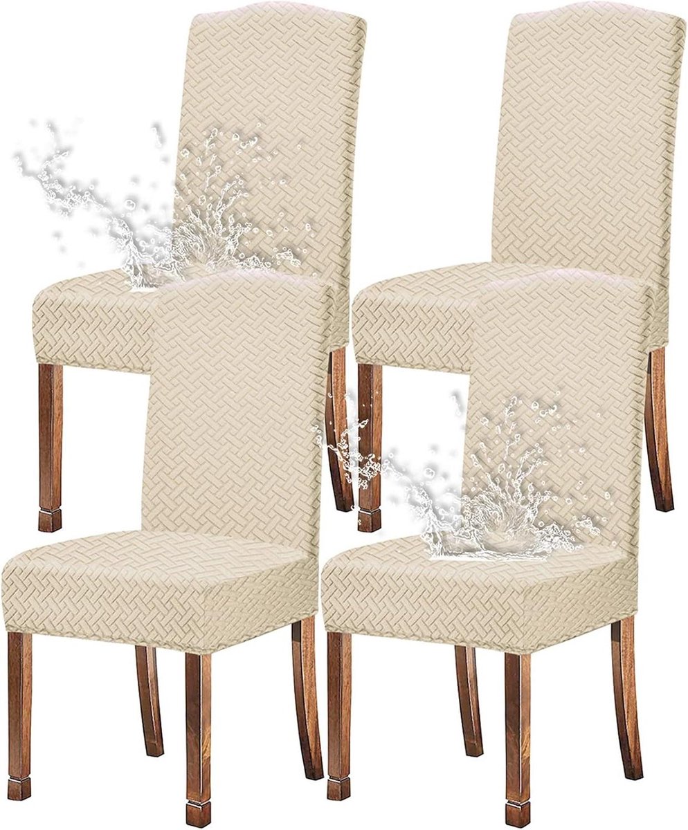 Stoelhoezen Eetkamer - Stoelbekleding Beschermhoes - Meubels Beschermen - Waterdichte Jacquard Stof - 4 stuks - Crèmewit