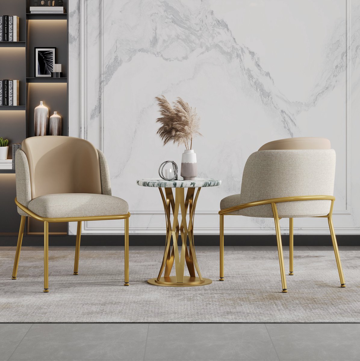 DESMIU Eetkamerstoel 55 x 55 x 85 Cm - Set Van 2 Met Armleuning En Verstelbare Voeten - Voor Eetkamer En Open Werkruimte - Metaal En Kunstleer - Beige Khaki