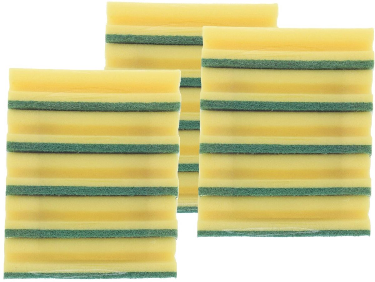 Sorbo Schuurspons - 15x stuks - 15x15x5 cm - schoonmaakspons - groene schuurvlak - viscose