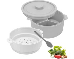 Dubbele Stoompan - Magnetron Container - Snel Koken - Vaatwasserbestendig - 1.3 Liter - Grijs