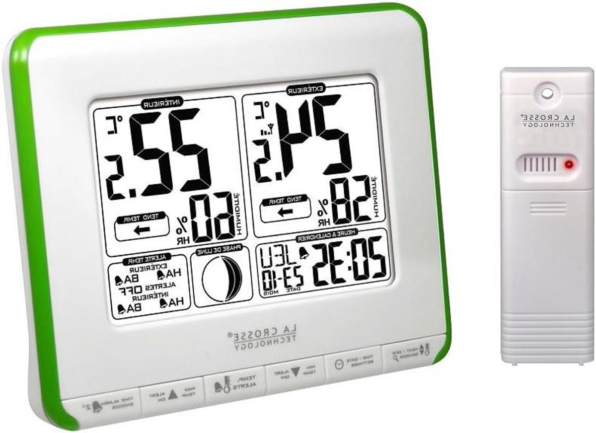 Weerstation - Weercomputer - Weer Monitoren - Binnen en buiten - 90 meter bereik - Wit Groen