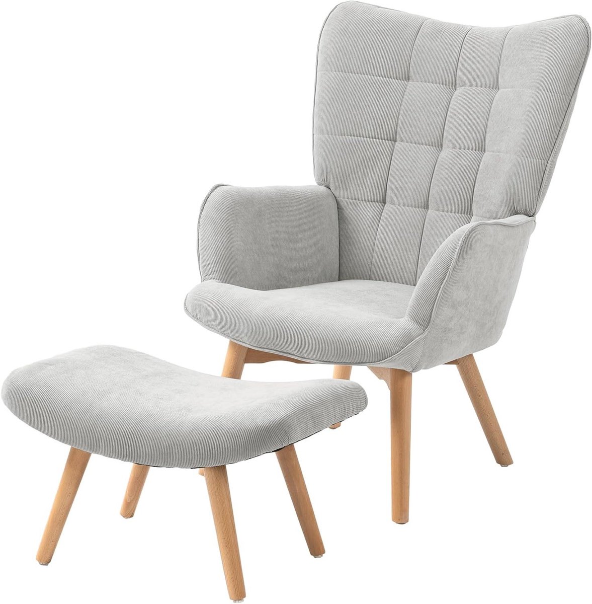 Fauteuil met voetenbank - Relaxstoel lounge - Ontspannen in huis - Corduroy look - 72x80x101 cm - Grijs