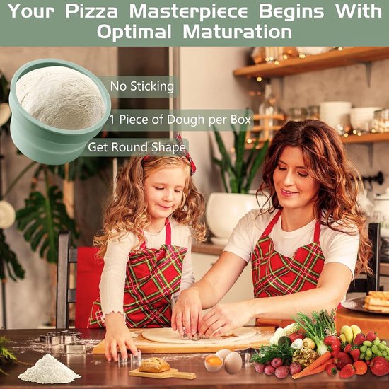 Pizzadeeg Bakjes - Fermentatie Box - Deeg Laten Rijzen - Herbruikbaar Siliconen - 4 Stuks - Groen en Wit — afbeelding 5