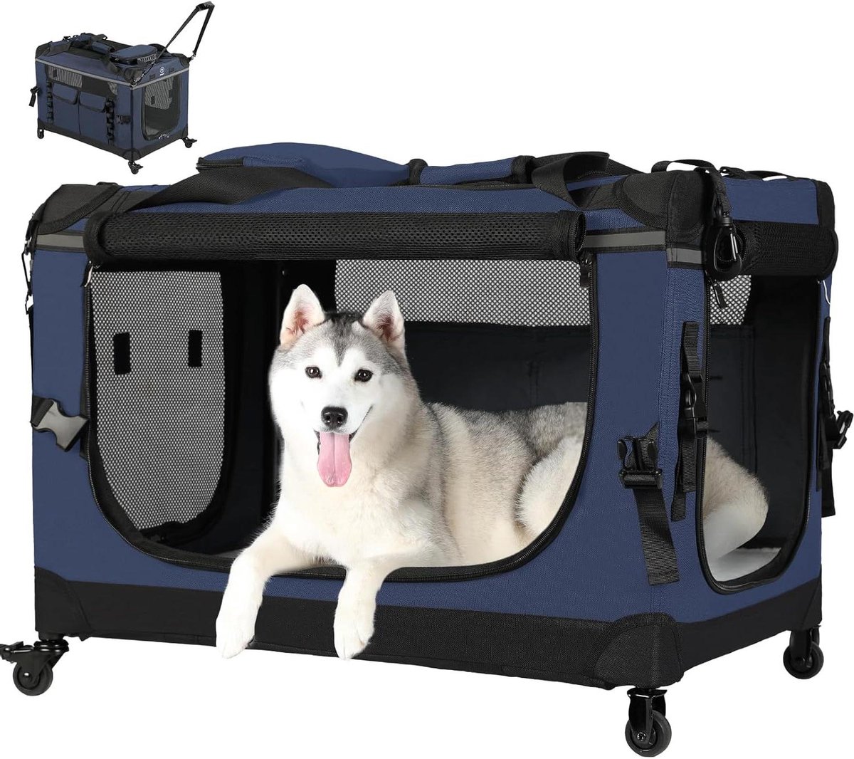 Honden Bench - Reis Bench - Veilig Vervoer - Met Afneembare Wielen - 76 cm - Donkerblauw