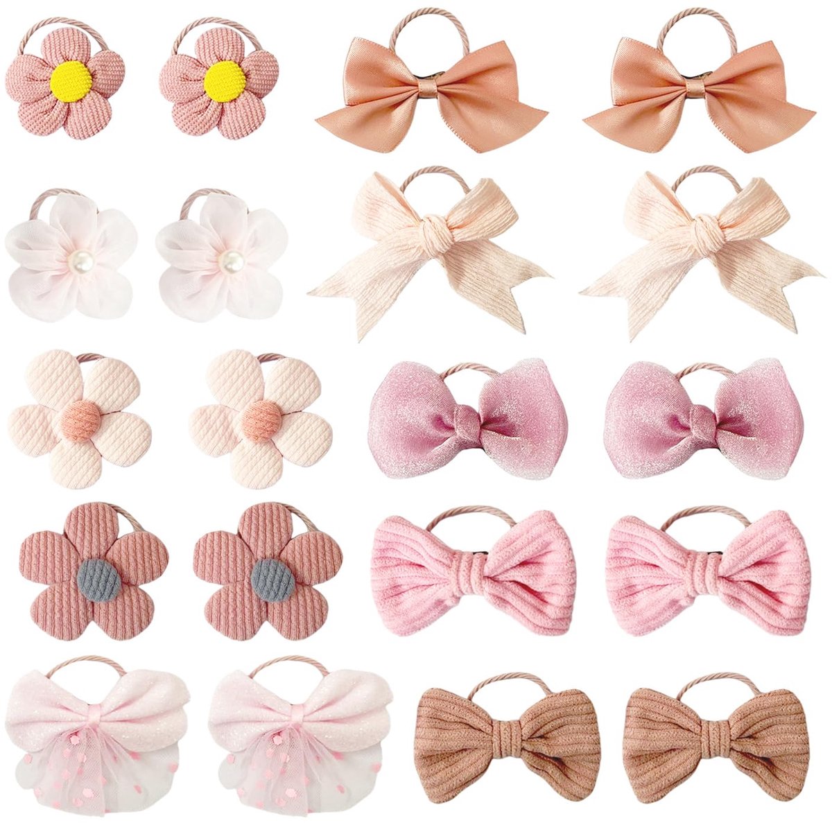 20 stuks roze kinderelastiekjes, schattige haaraccessoires: strikken, bloemen, elastische ringen